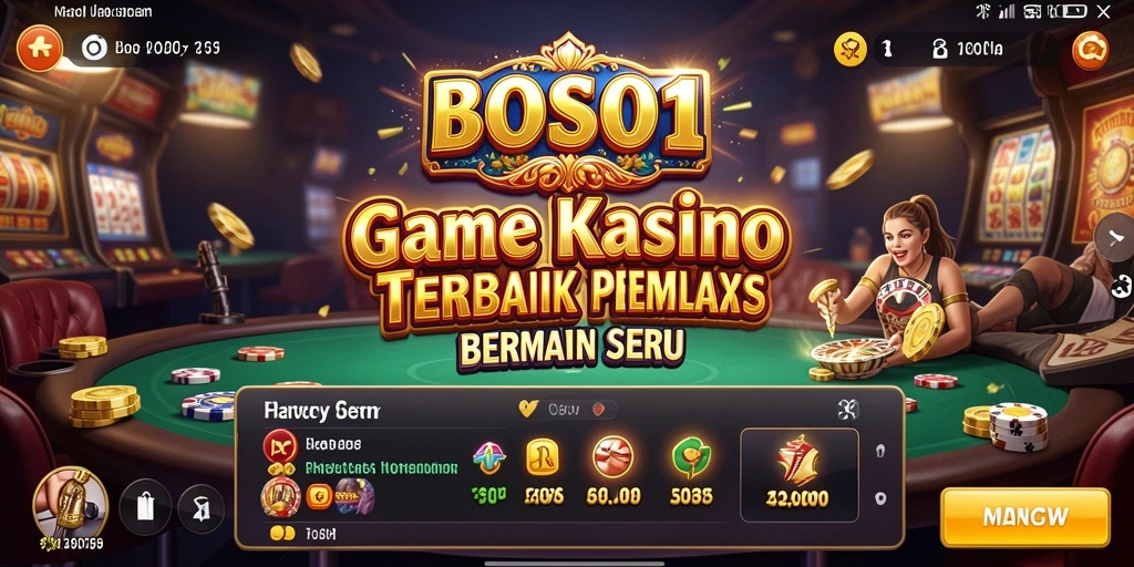 Screenshot gameplay BOS01 menampilkan suasana kasino yang menegangkan dan menggembirakan.