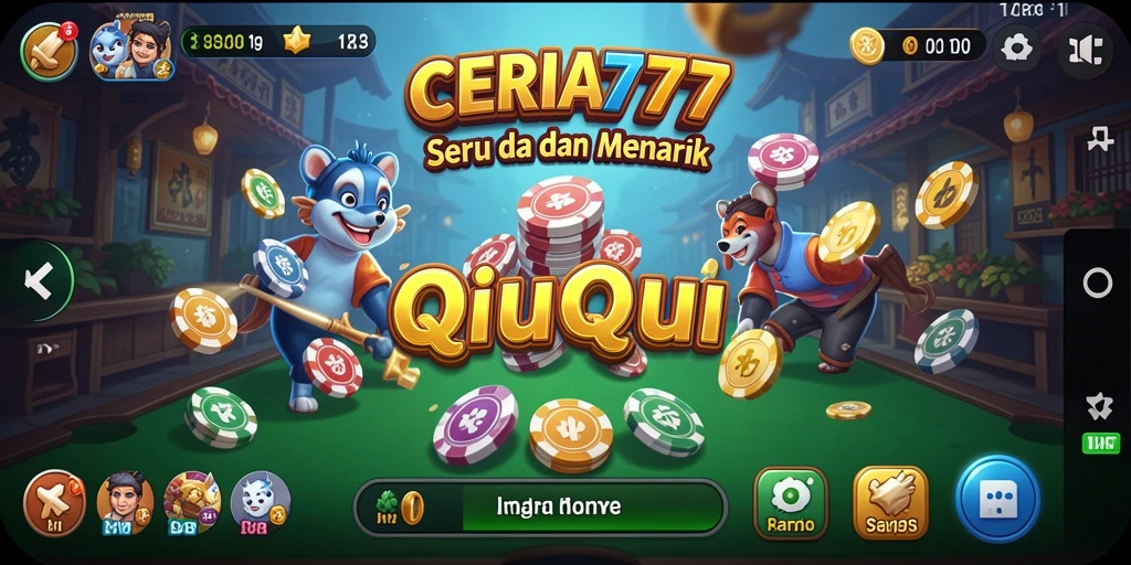 Screenshot utama CERIA777 menampilkan gameplay QiuQiu yang seru.