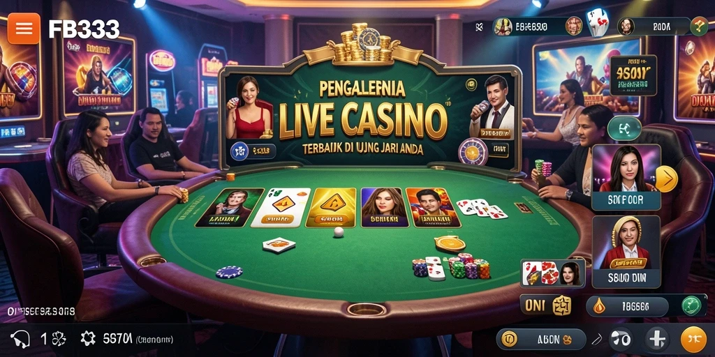 Screenshot game FB333 menampilkan dealer langsung di meja permainan Live Casino.