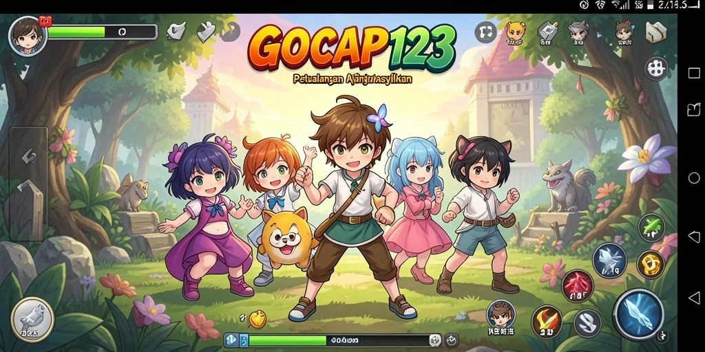 Tampilan gameplay menakjubkan dari GOCAP123 dengan karakter anime yang dinamis.