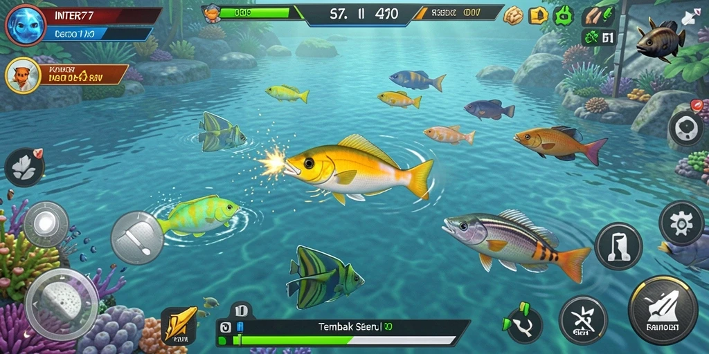 Tampilan gameplay INTER77 saat menangkap ikan yang beragam.