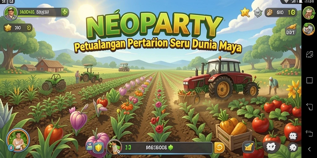 Tampilan gameplay NEOPARTY yang menarik saat bertani.