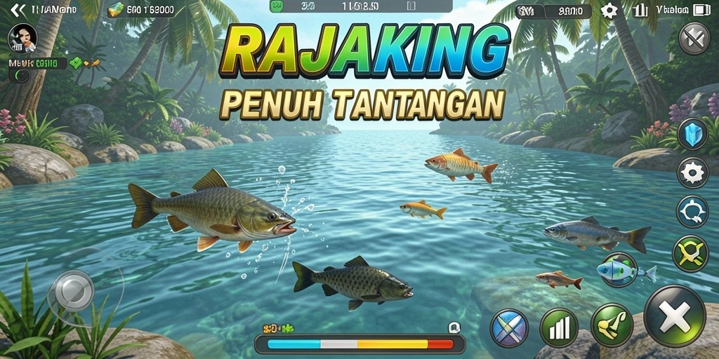 Screenshot gameplay RAJAKING yang menampilkan aksi memancing yang seru.