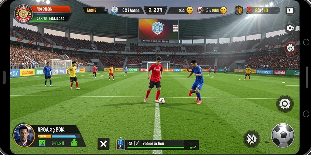 Tampilan gameplay RPOK yang menegangkan dan penuh aksi sepak bola.