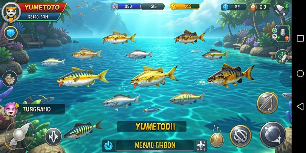 Tampilan gameplay YUMETOTO yang seru saat menembak ikan.